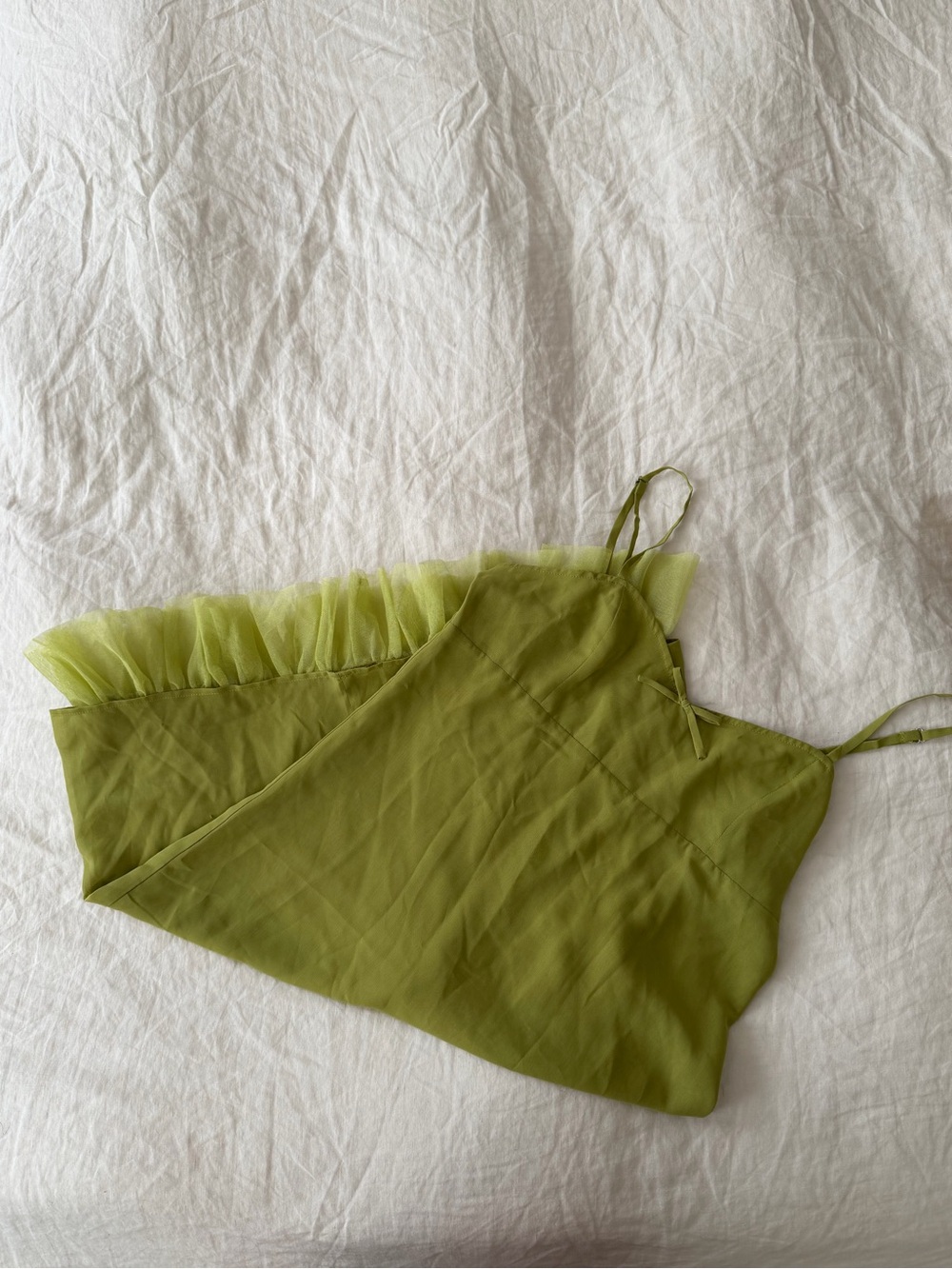 Betsey Johnson x Urban Outfitters Olive Green Slip Midi Dress with Tulle Hem - Picture 3 of 5